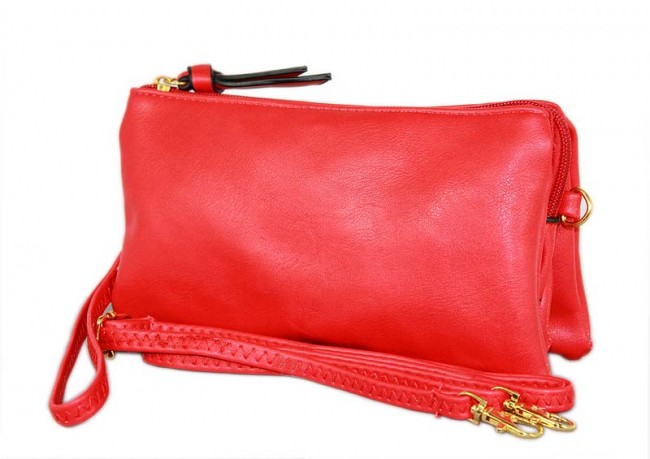 Clutch Small Shoulder Bag - Multi Function Bag W/Credit Card Slots - Red - BG-SF695RD